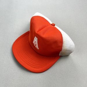 Vintage Orange Trucker Hat Snapback White Mesh "A" Logo University College 80s